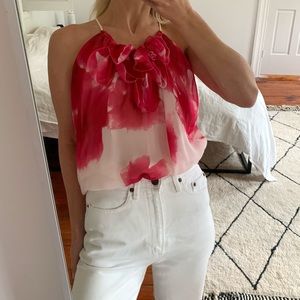 Robbi & Nikki Pink and Cream Floral Chiffon Blouse XS